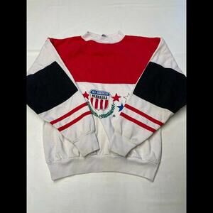 Womens ALORE White/Red Vintage USA Made 50/50 All American Nebraska Sweater Sz M